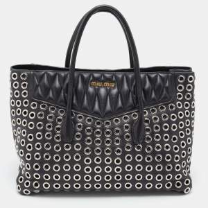 Miu Miu Black Leather Grommet Biker Tote