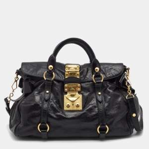 Miu Miu Black Leather Bow Satchel