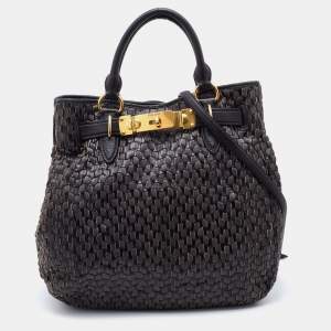 Miu Miu Grey/Black Napa Leather Buckle Tote 
