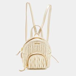 Miu Miu Gold Matelassé Leather Pocket Backpack 
