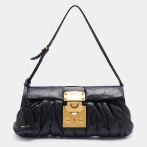 Miu Miu Black Matelasse Leather Pushlock Clutch Bag