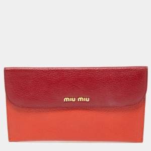 Miu Miu Orange/Red Madras Leather Flap Slim Pouch