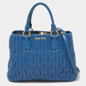 Miu Miu Blue Matelasse Leather Top Zip Tote