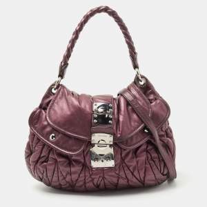 Miu Miu Metallic Purple Matelasse Lux Leather Coffer Hobo