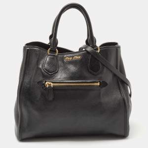 Miu Miu Black Madras Leather Zip Tote