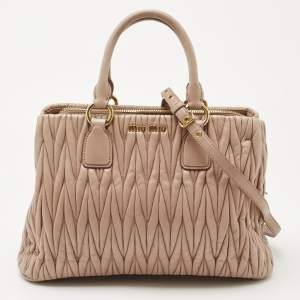 Miu Miu Beige Matelasse Leather Top Zip Tote