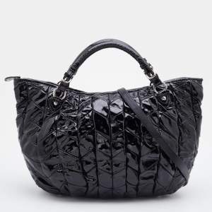 Miu Miu Black Quilted Patent Leather Hobo
