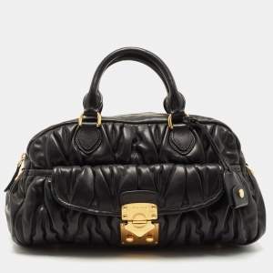 Miu Miu Black Matelassé Leather Bauletto Bowler Bag