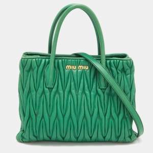 Miu Miu Green Matelassé Leather Snap Tote