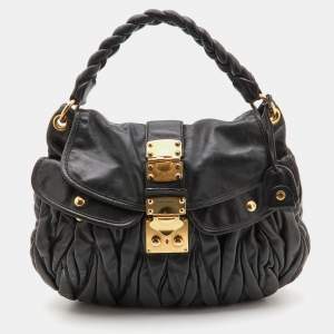 Miu Miu Black Matelassé Leather Coffer Bag