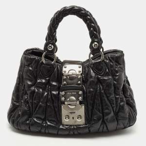 Miu Miu Black Matelassé Leather Bauletto Bag
