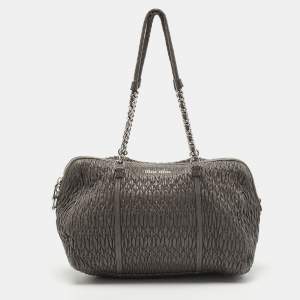 Miu Miu Grey Cloque Leather Chain Satchel
