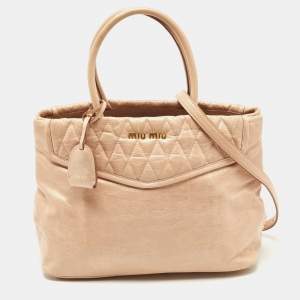 Miu Miu Beige Crinkled Glossy Leather Middle Zip Tote