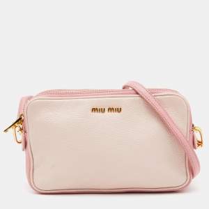 Miu Miu Two Tone Pink Madras Leather Double Zip Camera Bag