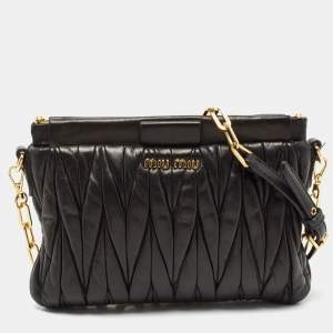 Miu Miu Black Matelasse Leather Frame Chain Crossbody Bag 