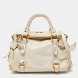 Miu Miu Light Green Vitello Lux Leather Small Bow Satchel