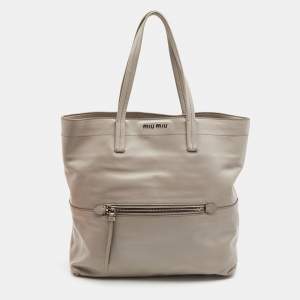 Miu Miu Grey Vitello Soft Leather Shopper Tote
