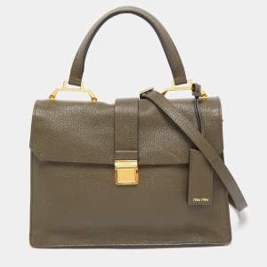 Miu Miu Dark Green Madras Leather Pushlock Flap Top Handle Bag