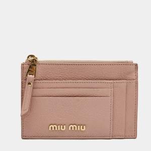 Miu Miu Light Pink Madras Leather Zip Card Holder