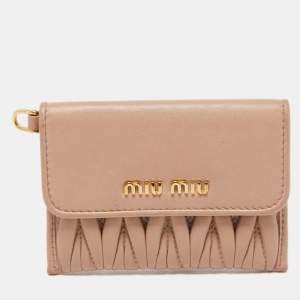 Miu Miu Beige Matelasse Leather Compact Flap Card Case