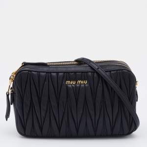 Miu Miu Black Matelassé Leather Double Zip Crossbody Bag