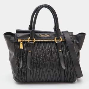 Miu Miu Black Matelasse Leather Fold Over Zip Tote