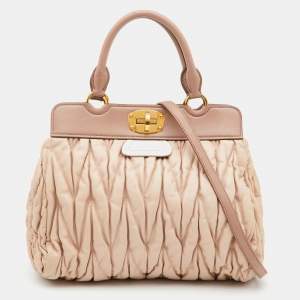 Miu Miu Two Tone Beige/White Matelasse Leather Turnlock Hobo