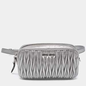 Miu Miu Silver Matelassé Leather Convertible Belt Bag
