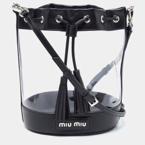 Miu MIu Black Leather And PVC Drawstring Bucket Bag