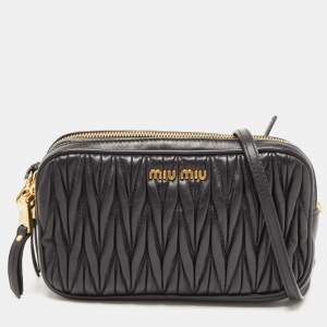 Miu Miu Black Matelassé Leather Double Zip Pouch