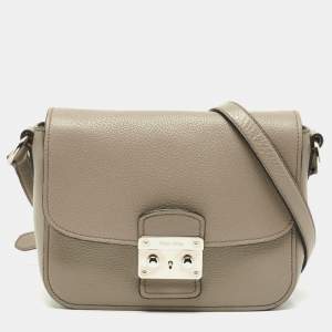 Miu Miu Grey Vitello Phenix Madras Leather Push Lock Flap Crossbody Bag