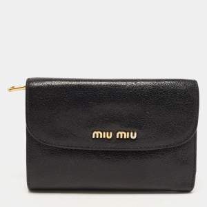 Miu Miu Black Leather Logo Flap French Wallet