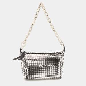 Miu Miu Black Satin and Leather Crystals Spirit Baguette Bag