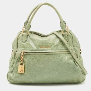 Miu Miu Mint Green Leather Lily Distressed Satchel