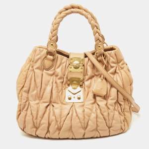 Miu Miu Beige Matelassé Leather Coffer Two Way Satchel