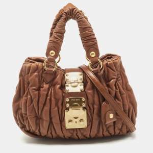 Pre Owned Miu Miu Brown Matelassé Leather Bauletto Aperto Tote