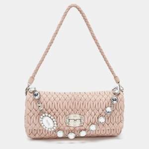 مملوكة مسبقًا Miu Miu Pink Matelassé Leather Crystal Cloqué Flap Bag