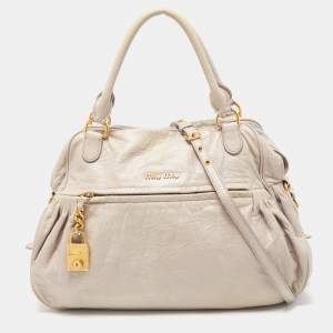 Miu Miu Grey Leather Lily Distressed Satchel