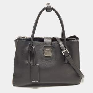 Miu Miu Black Madras Leather Pushlock Tote