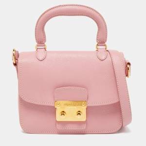 Miu Miu Pink Leather Pushlock Flap Top Handle Bag