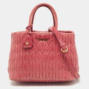 Miu Miu Light Red Matelassé Shine Leather Tote
