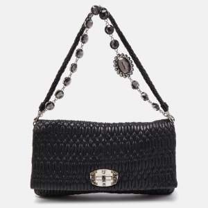 Miu Miu Black Matelasse Leather Crystal Shoulder Bag