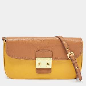 Miu Miu Tan/Yellow Madras Leather Shoulder Bag