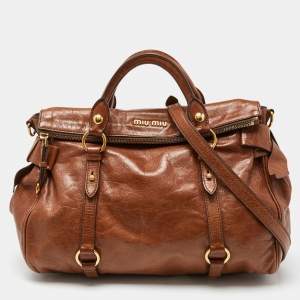 Miu Miu Brown Vitello Lux Leather Bow Bag