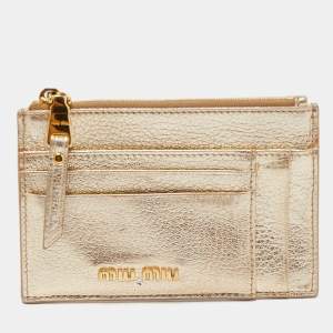 Miu Miu Metallic Gold Leather Madras Zip Card Case