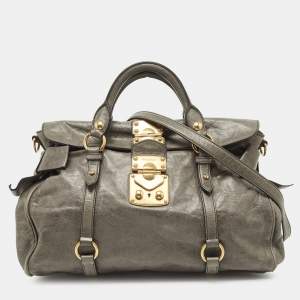 Miu Miu Grey Vitello Lux Leather Side Bow Bag