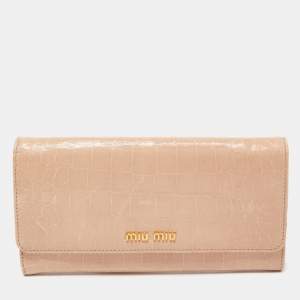 Miu Miu Beige Croc Embossed Leather Continental Wallet