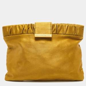 Miu Miu Olive Green Pleated Satin Clutch