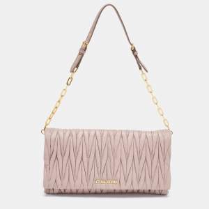 Miu Miu Old Rose Matelasse Leather Flap Chain Clutch 