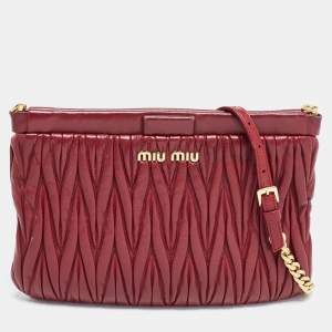 Miu Miu Red Matelassé Leather Frame Chain Clutch 